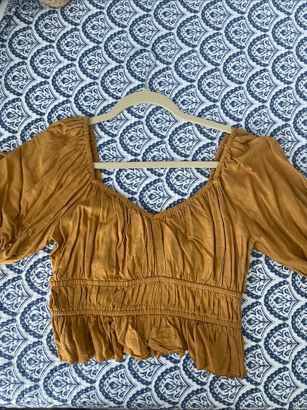 Cleobella Gold Puff Sleeve Smocked Crop Top